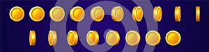 Gold coins turn around animation set