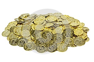 Gold coins in a velvet pouch.