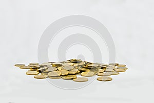 Gold coins on white background