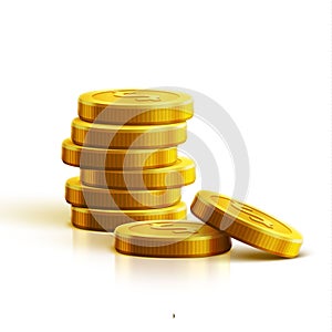 Gold coins on white realistic theme