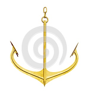 Gold color anchor isolated on white background ,clipping path