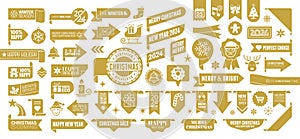 Gold color Banner vector icon set on white background.