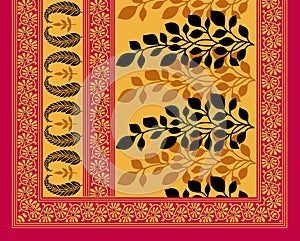 Gold color decorative leaf design pattern background with red border
