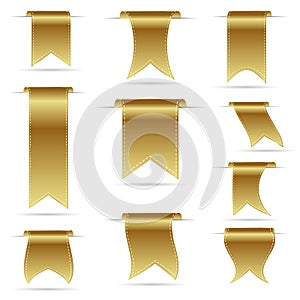 Gold color hanging curved ribbon banners set eps10