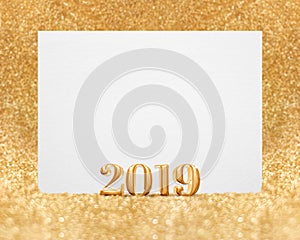 Gold color new year 2019 3d rendering with blank white greetin