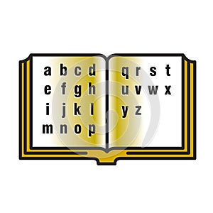 Gold color open book with English alphabet