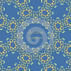 Gold color round abstract ethnic ornament mandala. Based on old greek, arabic and turkish motifs. For textile