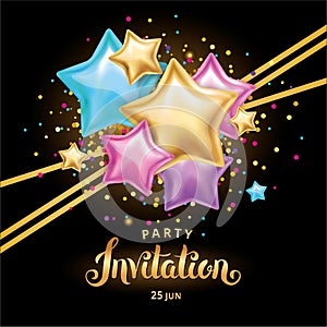 Gold color star balloon Bouquet invitation