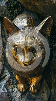 Gold-colored cat sculpture