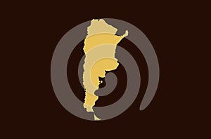 Gold colored map design isolated on brown background of Country Argentina - vector