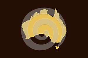 Gold colored map design isolated on brown background of Country Australia - vector