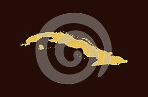 Gold colored map design isolated on brown background of Country Cuba - vector