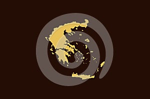 Gold colored map design isolated on brown background of Country Greece - vector