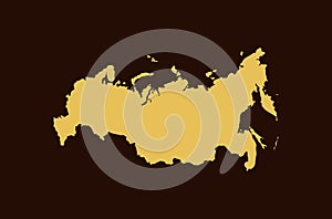 Gold colored map design isolated on brown background of Country Russia - vector