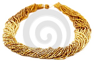 Gold Colored Multistrand Twisted Beaded Neckwear, Traditionally African