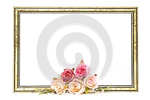 Gold colored wooden frame with roses
