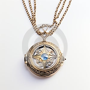 Gold Compass Necklace With Blue Stones - Inspired By Sheikh photo
