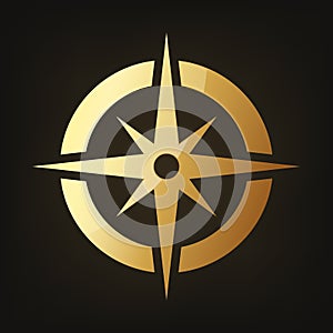Gold compass icon. Vector illustration.