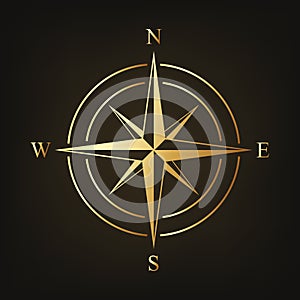 Gold compass icon. Vector illustration.