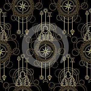 Gold Compass Seamless Pattern