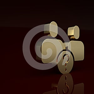 Gold Complicated relationship icon isolated on brown background. Bad communication. Colleague complicated relationship