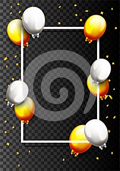Gold Confetti Celebration With Balloon Background isolated on white