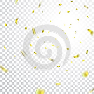 Gold confetti explosion celebration isolated on white transparent background. Falling golden confetti. Abstract