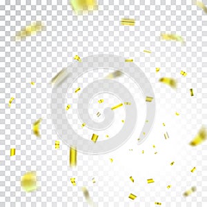 Gold confetti explosion celebration isolated on white transparent background. Falling golden confetti. Abstract