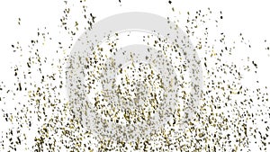 Gold confetti explosion falling down on white background. 4K