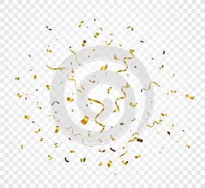 Gold confetti explosion, isolated on transparent background