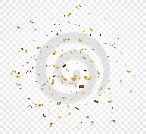 Gold confetti explosion, isolated on transparent background