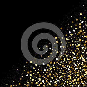 Gold confetti glitter on black background