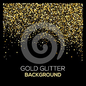 Gold confetti glitter on black background. Abstract gold dust glitter background. Golden explosion of confetti. Golden