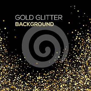 Gold confetti glitter on black background. Abstract gold dust glitter background. Golden explosion of confetti. Golden