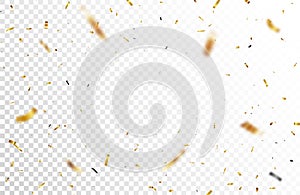 Gold confetti and ribbon banner, isolated on transparent background