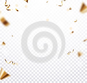 Gold confetti and ribbon banner, isolated on transparent background