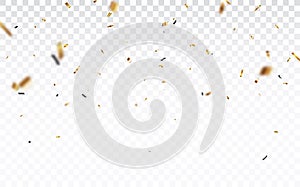 Gold confetti and ribbon banner, isolated on transparent background