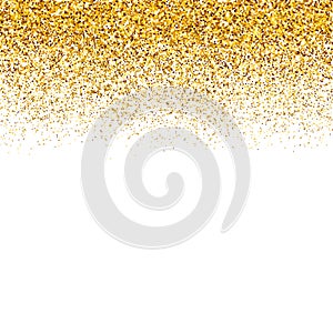 Gold confetti vector background. Falling golden dots border isolated on white. Gold glitter texture effect. Easy to edit template