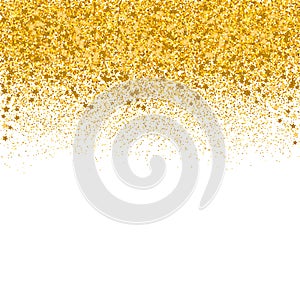 Gold confetti vector background. Falling sparkles dots and stars border isolated on white. Golden glitter texture effect. Rerfect