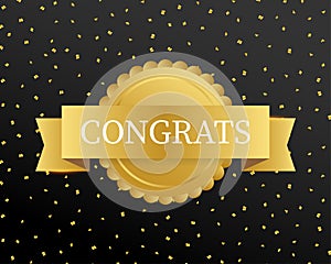 Gold congrats in gold frame with black and gold ribbon. Vector stock illustration photo