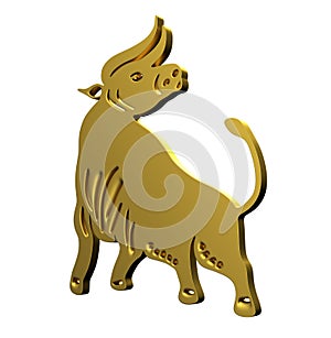 Gold Cow icon isolated on white background. 3d illustration 3D render