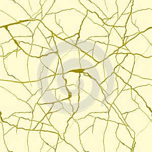 Gold cracks on cream-colored beige seamless pattern - golden crinkles, broken pottery or howlite stone texture