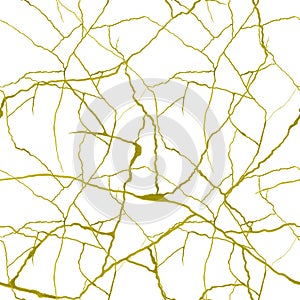 Gold cracks on white background seamless pattern - kintsugi concept, golden crinkles, broken pottery texture photo