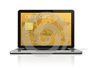 Gold credit card on a laptop screen