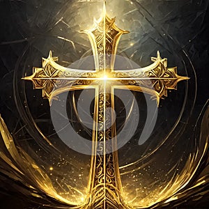 Gold Cross On A Dark Background