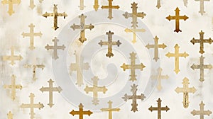 Gold cross pattern on beige easter background with blur photo