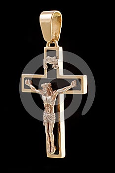 Gold cross pendant with crucifix