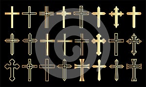 Gold Cross Set Christian Icon Collection on Black Background