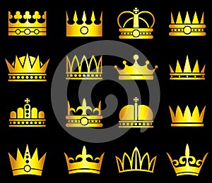 Gold crown, aristocracy symbols vector set photo