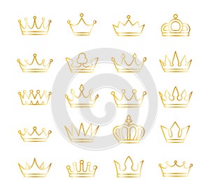 Gold crown icons set isolated on white background